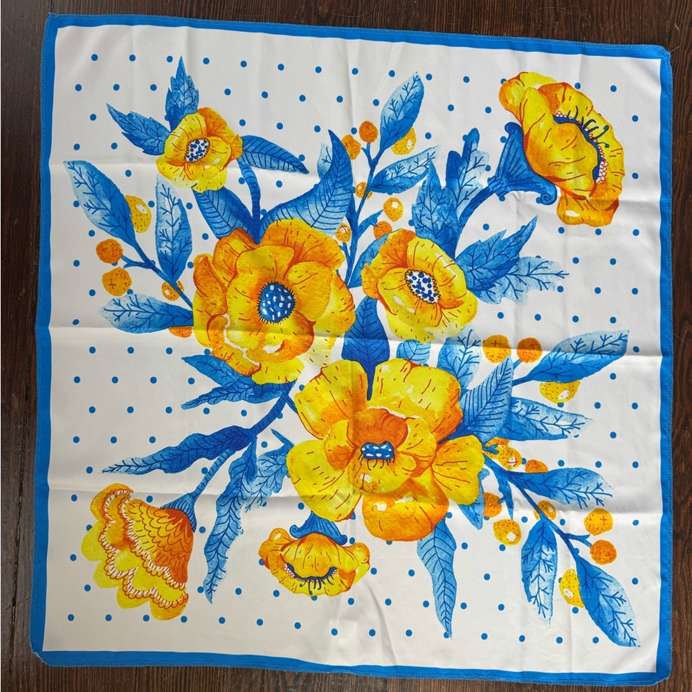 Lush Blue and Yellow Floral Scarf Made from Recycled Plastic